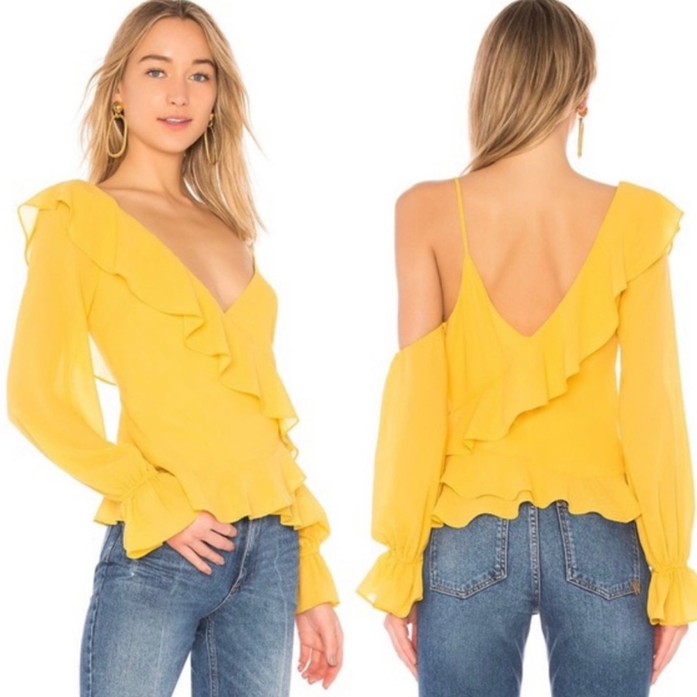 Asymmetrical Ruffle Wrap Top in Golden Yellow